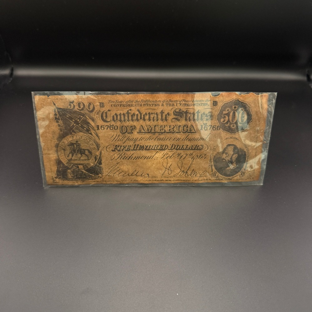 Confederate States of America 500 Dollar Bill Copy Stonewall Jackson 1864 Note